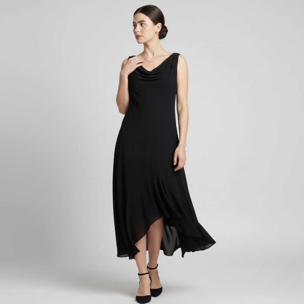 Eileen Fisher Womens  Xsmall Cowl Neck Midi Handkerchief Hem Dress